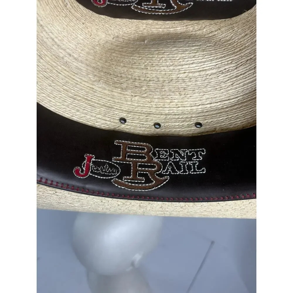 Justin Bent Rail Straw Cowboy Hat 7 1/2 Natural Western Horsehair Band Cowboy